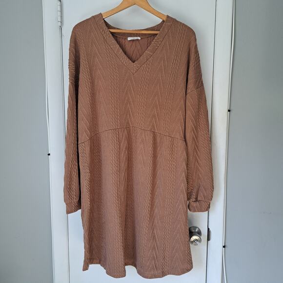 chic soul (chicsoul.com) Dresses & Skirts - Women's V-Neck Long Sleeve Dress in Brown